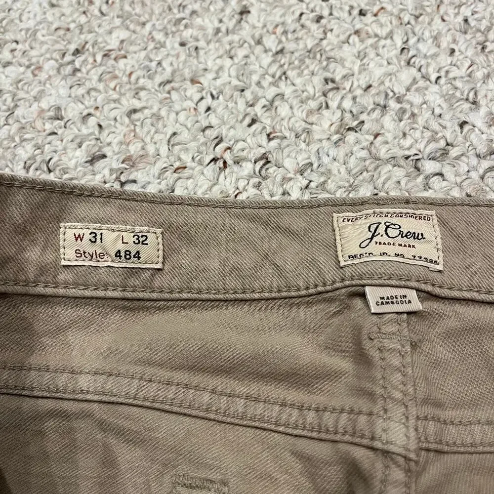 J Crew 484 Slim Fit Garment Dyed 5 Pocket Pant 31x32 Tan Preppy Classic Casual